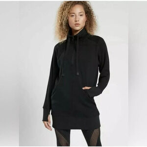 Athleta Cozy Karma 1/4 Zip Sweatshirt Dress Black XS